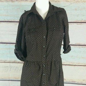 Merona Brown White Polka Dot Print Roll Tab Sleeve